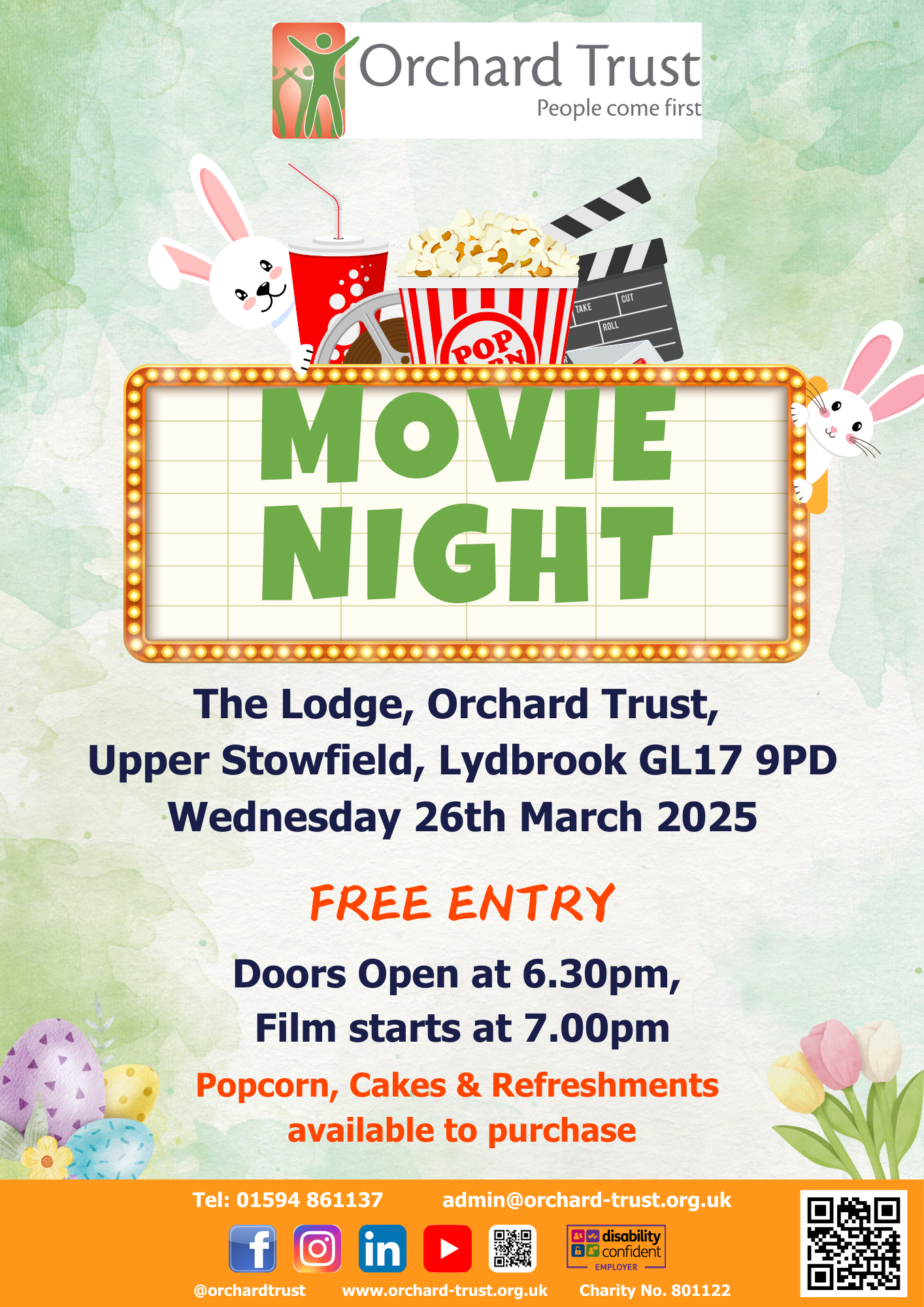 Orchard Trust Movie Night. Wednesday 26th March at 6.30pm. The Lodge, Orchards Trust, Lydbrook.